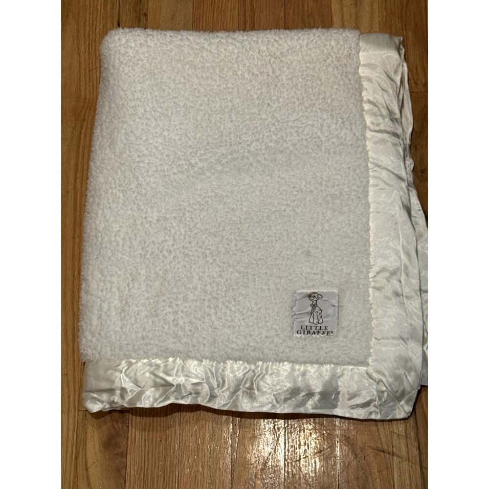 Little Giraffe White Luxe Baby Blanket 36x30 satin trim